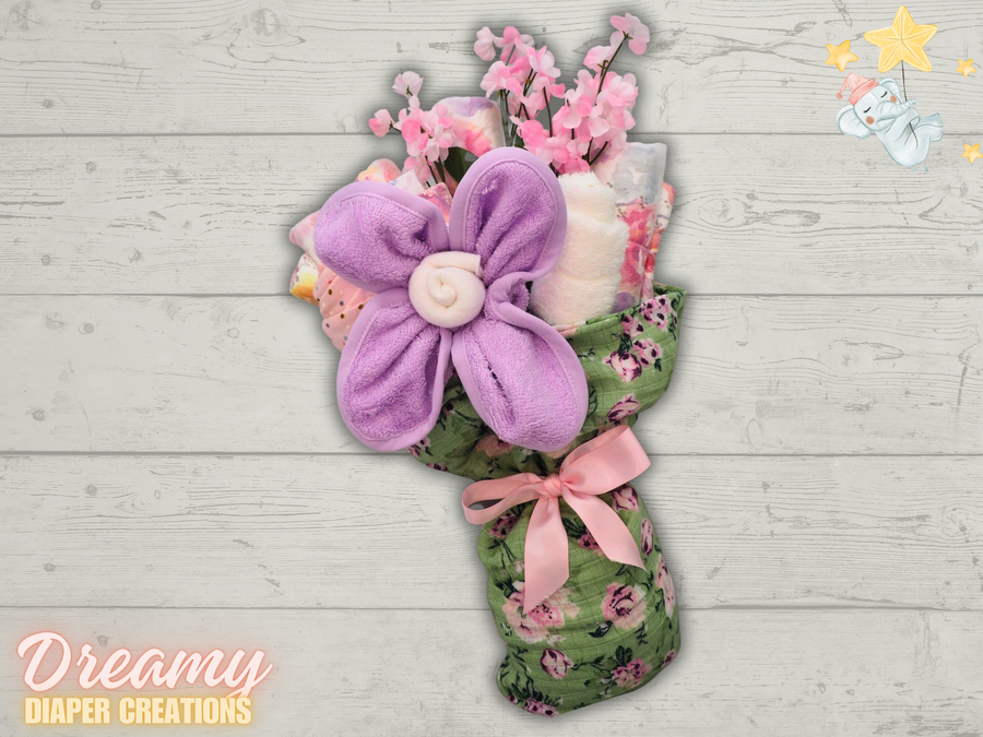 Diaper Bouquet Washcloth Flowers Baby Gift Pot Of Flowers For A