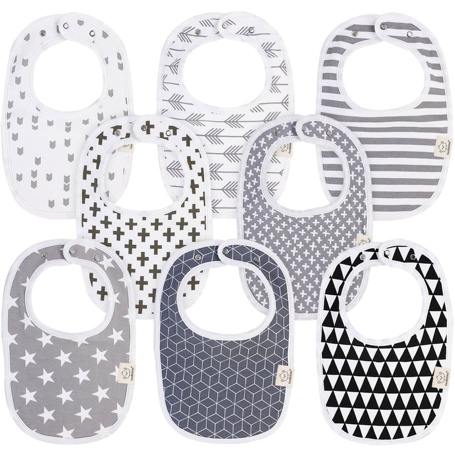 KeaBabies - 8-pack Urban Drool Bibs for Teething Baby Boys and Girls: Grayscale