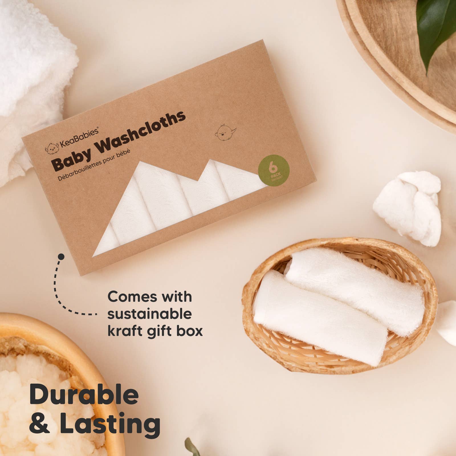 KeaBabies - 6-Pack Baby Wash Cloths