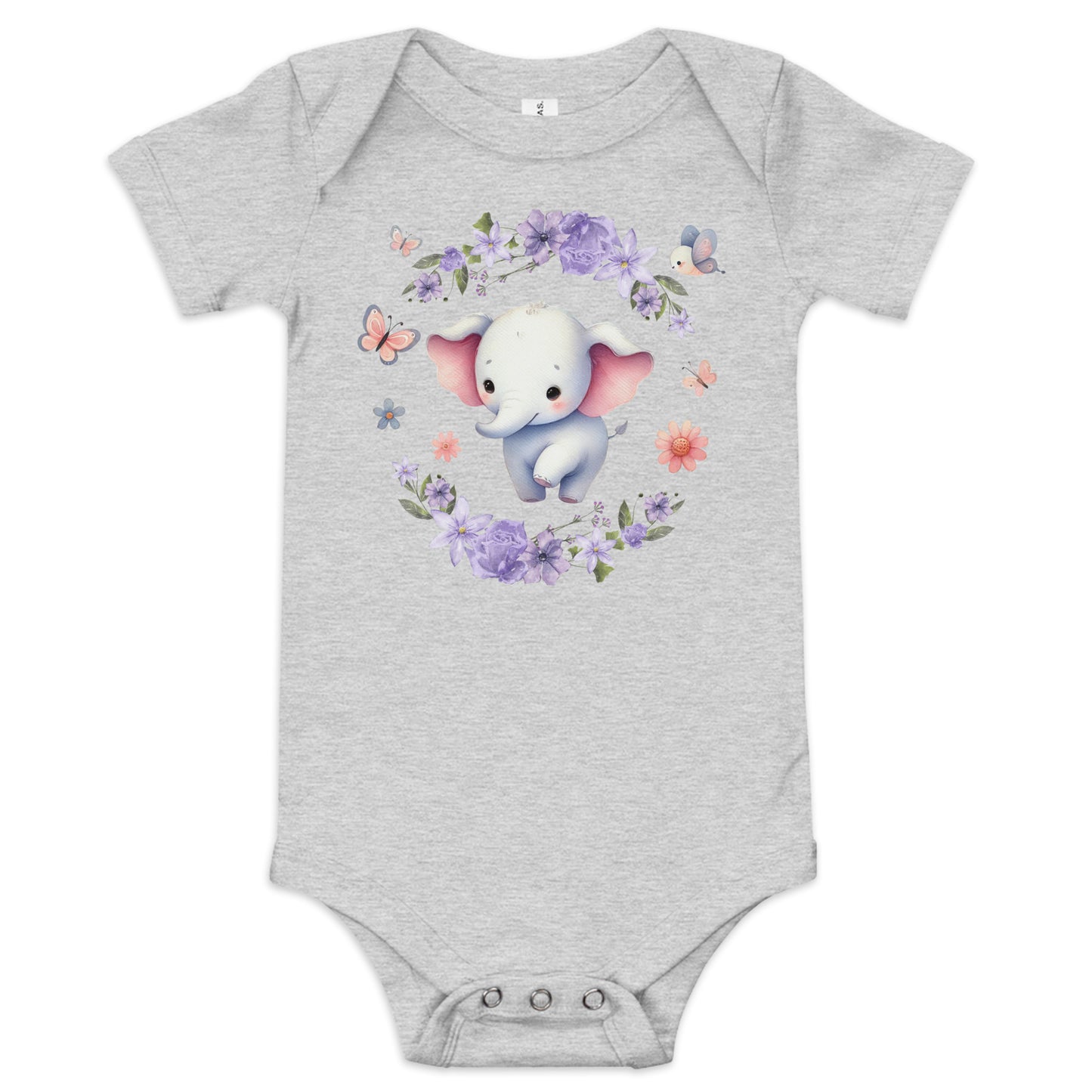 100% Cotton Baby Elephant Short Sleeve Onesie Bodysuit