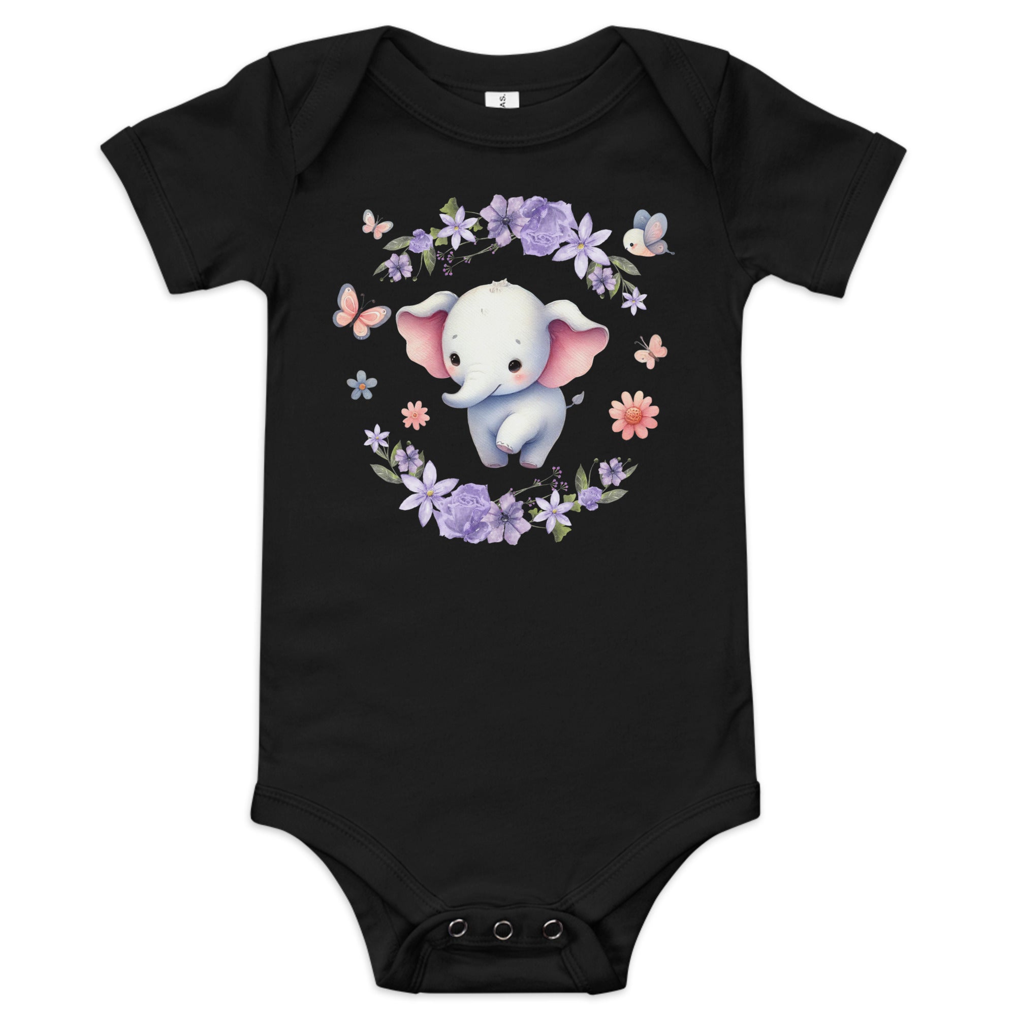 100% Cotton Baby Elephant Short Sleeve Onesie Bodysuit