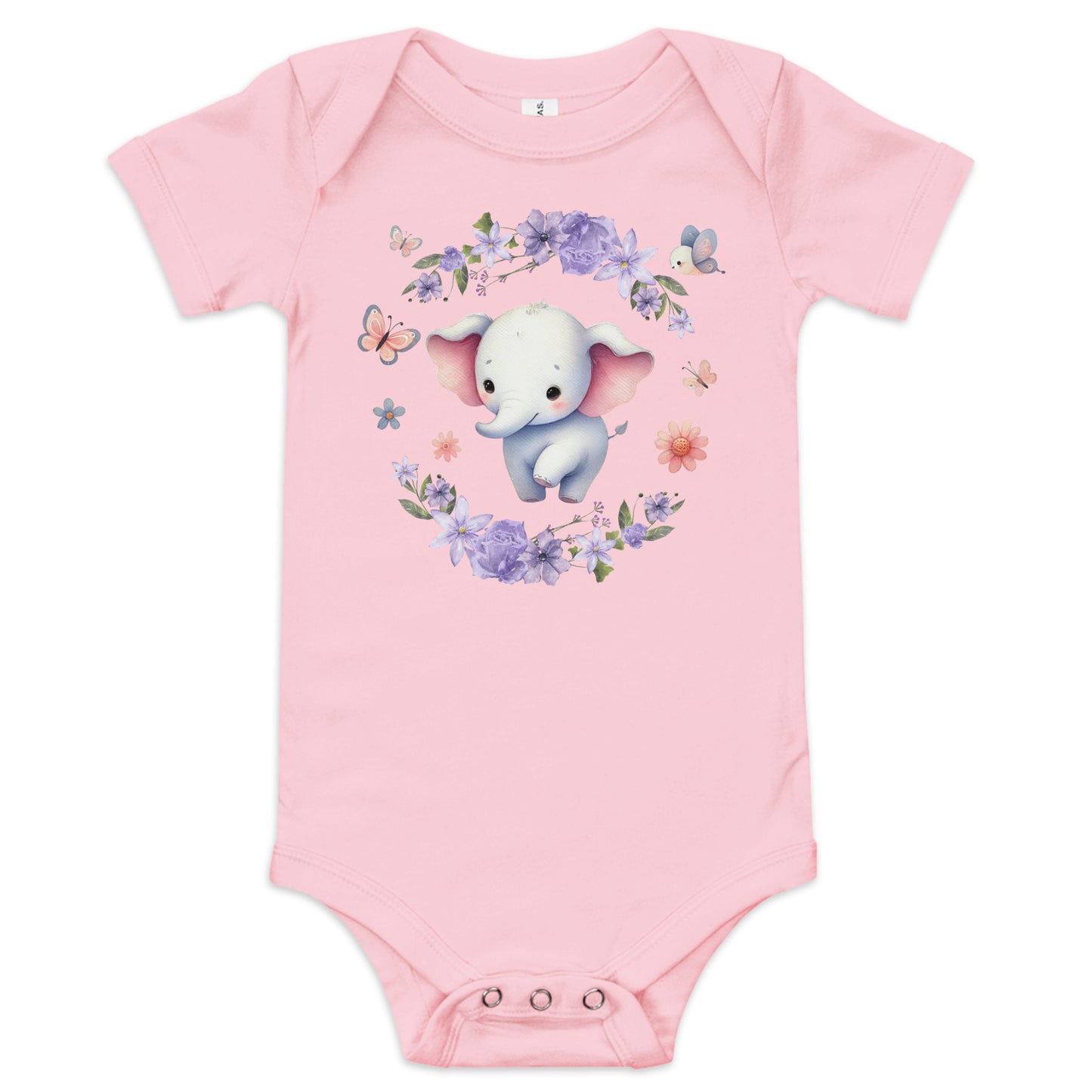 100% Cotton Baby Elephant Short Sleeve Onesie Bodysuit