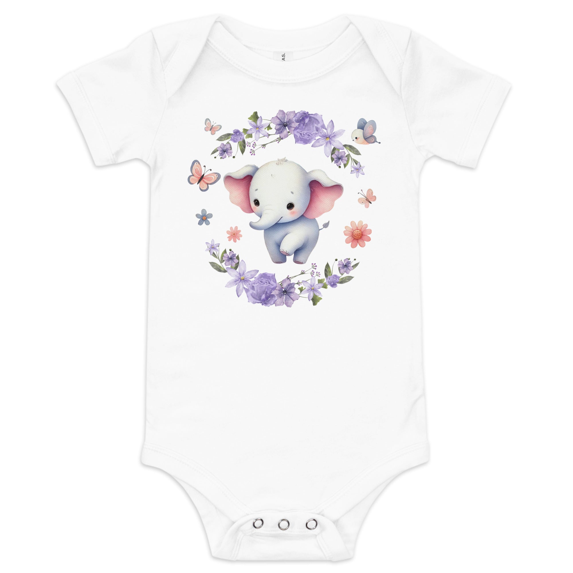 100% Cotton Baby Elephant Short Sleeve Onesie Bodysuit