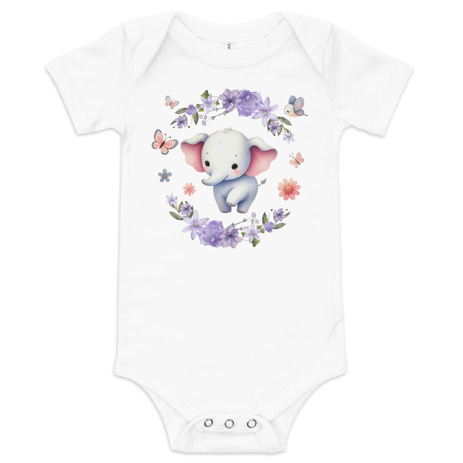 100% Cotton Baby Elephant Short Sleeve Onesie Bodysuit