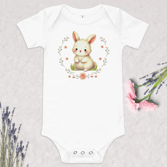 100% Cotton Baby Bunny Rabbit Short Sleeve Onesie Bodysuit