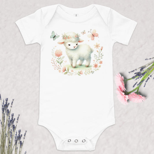 100% Cotton Baby Lamb Short Sleeve Onesie Bodysuit