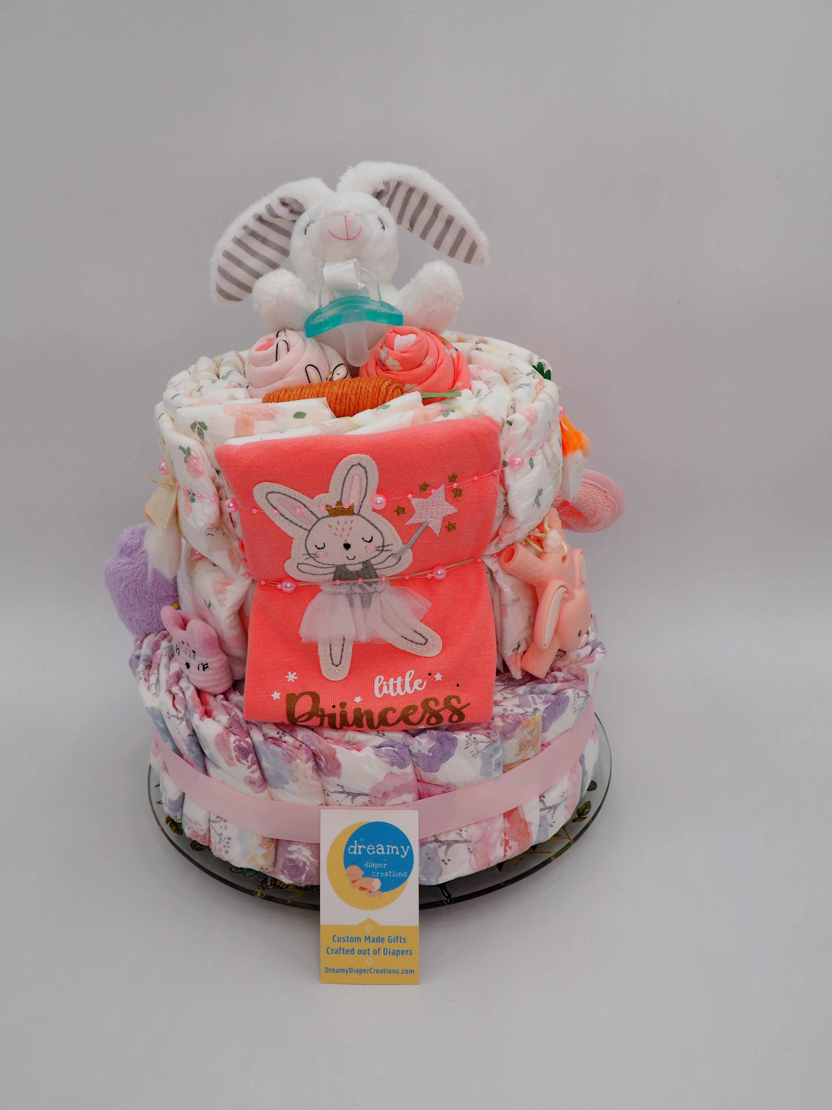 Some Bunny is Loved Diaper Cake Creation - Pink Stripes