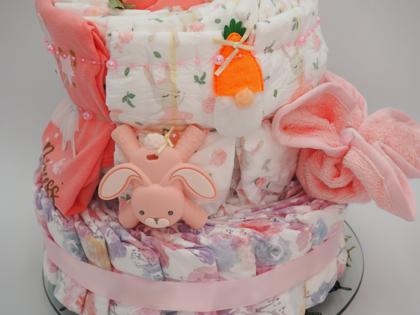 Some Bunny is Loved Diaper Cake Creation - Pink Stripes